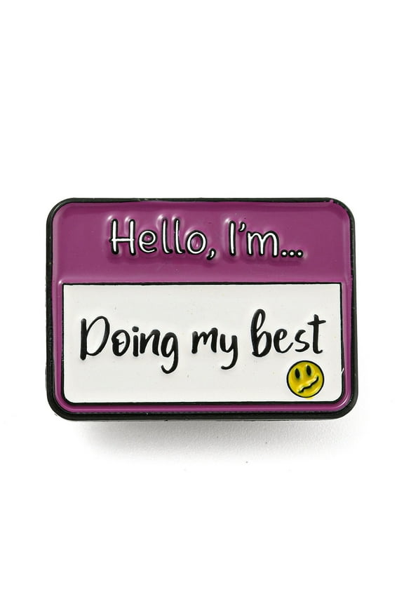 12 pc Hello I'm Doing My Best Rectangle Social Dialogue Box Enamel Pins Black Zinc Alloy Brooches for Backpack Clothes Medium Violet Red 22x30.5x2mm