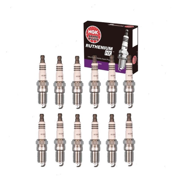 12 pc NGK Ruthenium HX Spark Plugs compatible with Aston Martin DB7 6.0L V12 2002-2004