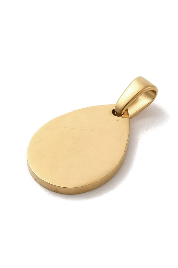 12 pc PVD Vacuum Plating 304 Stainless Steel Stamping Blank Tag Pendants Teardrop Charm Golden 17x12x1.5mm Hole: 2x6mm