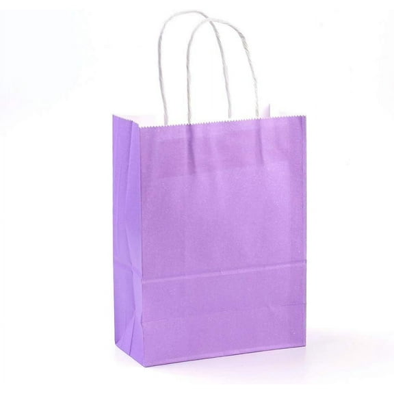12 pc Pure Color Kraft Paper Bags Gift Bags Shopping Bags with Paper Twine Handles Rectangle Medium Purple 15x11x6cm