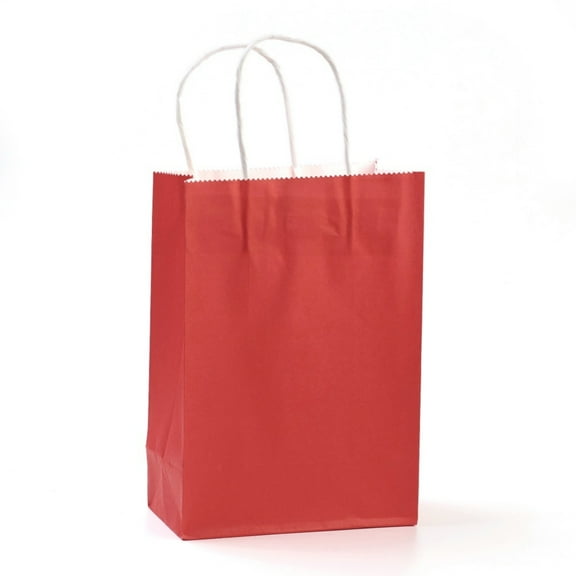 12 pc Pure color Kraft Paper Bags Gift Bags Shopping Bags with Paper Twine Handles Rectangle Red 27x21x11cm