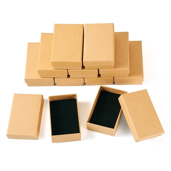 12 pc Rectangle Cardboard Paper Jewelry box Rhombus Print Jewelry Case with Sponge Inside for Earring Packaging Wheat 8.1x5.1x2.6cm