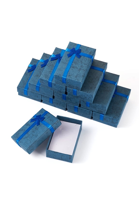 12 pc Rectangle Paper Jewelry Gift Boxes with Bowknot Jewelry Organizer Case for Earrings Bracelets Rings Storage Steel Blue 8.1x5.15x2.9cm Inner Diameter: 7.4x4.6cm