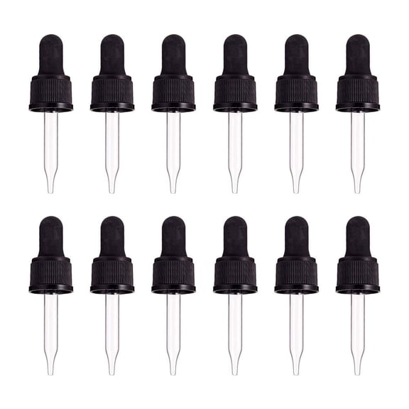 12 pc Set of 12 Glass Eye Droppers for Essential Oil 10ml (1/3 Ounce) Pressure Rotating Cover Oil Droppers Pipettes Roller Tops