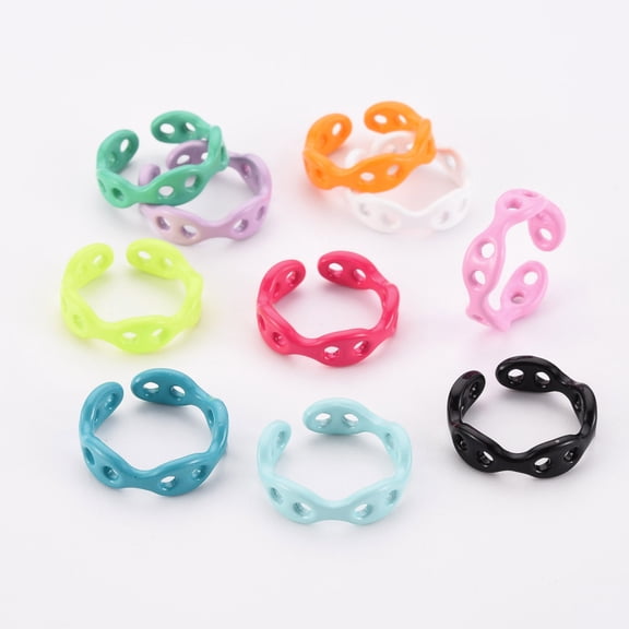 12 pc Spray Painted Brass Cuff Rings Open Rings Cadmium Free Nickel Free Lead Free Coffee Bean Chain Shape Mixed color US Size 7 1/4(17.5mm)