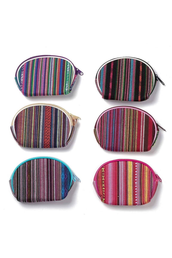 12 pc Stripe Pattern Cotton Clothlike Bags Change Purse with Handle Rope Mixed color 25.4cm