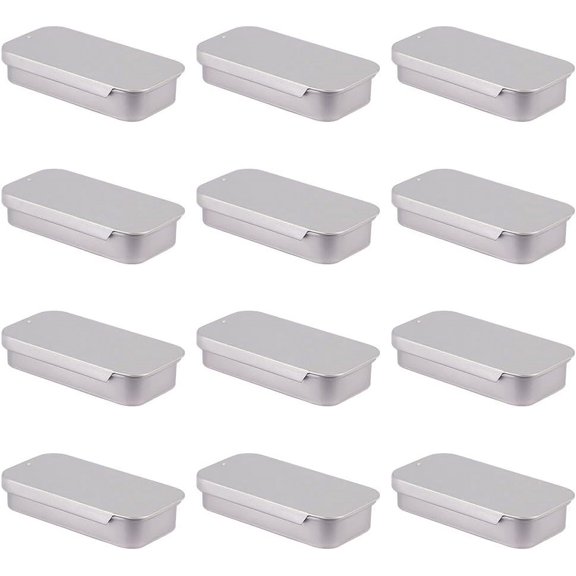 12 pc Tinplate Slide Storage Box Jewelry Box for DIY Candles Dry Storage Spices Tea Candy Party Favors Rectangle Black 5.25x2.65x1.05cm