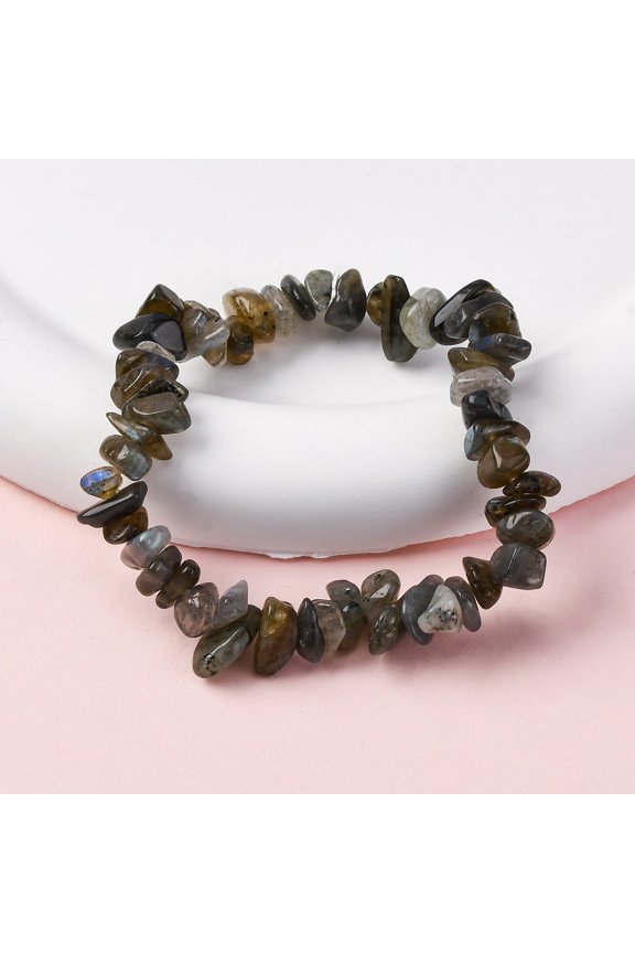 12 pc Unisex Chip Natural Labradorite Beaded Stretch Bracelets Inner Diameter: 1-3/4~2 inch(4.5~5cm)