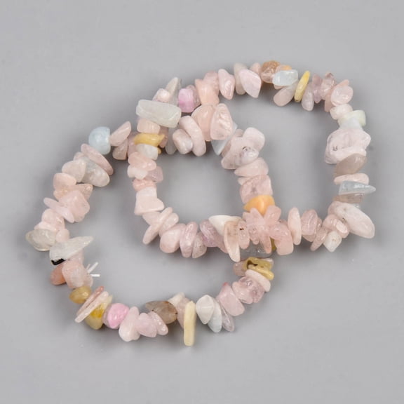 12 pc Unisex Chip Natural Morganite Beaded Stretch Bracelets Inner Diameter: 1-3/4~2 inch(4.5~5cm)