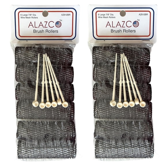 12 pc Vintage Style Hair Rollers BRUSH ROLLERS & PINS - Mesh Curlers with Bristles 3"x 7/8" (12 Large Pins)