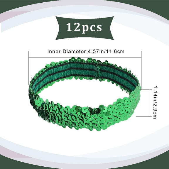 12 pc Wide Stretch Sparkling Headband Elastic Sequin Headband Hair Accessories for Girls Green 172x29x1.4mm
