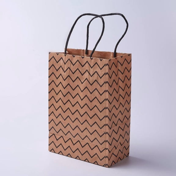 12 pc kraft Paper Bags with Handles Gift Bags Shopping Bags Brown Paper bag Rectangle Wave Pattern Camel 21x15x8cm