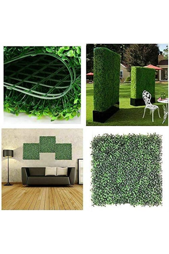 12 pcs 20"*20" Artificial Grass Boxwood Wall Hedge Mat Privacy Fence Decor Panel (Medium Green)