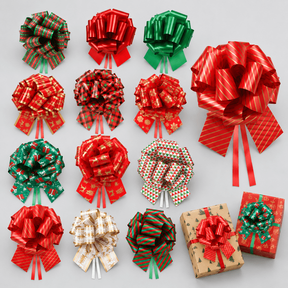 12 pcs 5 inch Large Christmas Bows for Gift Wrapping, Xmas Pull Bows for Presents, Christmas Gift Bows for Gift Baskets, Wine Bottles, Christmas Tree, Bouquet