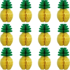 12 pcs 8 Inch Pineapple Honeycomb Centerpieces Tissue Paper Pineapple Table Hanging Decorations for Tropical Luau Hawaiian Jungle Party