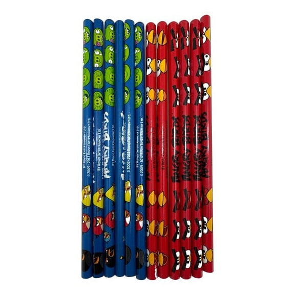 12 pcs Angry Birds Pencils - Piggies vs. Birds Blue and Red Colored Wood Pencils