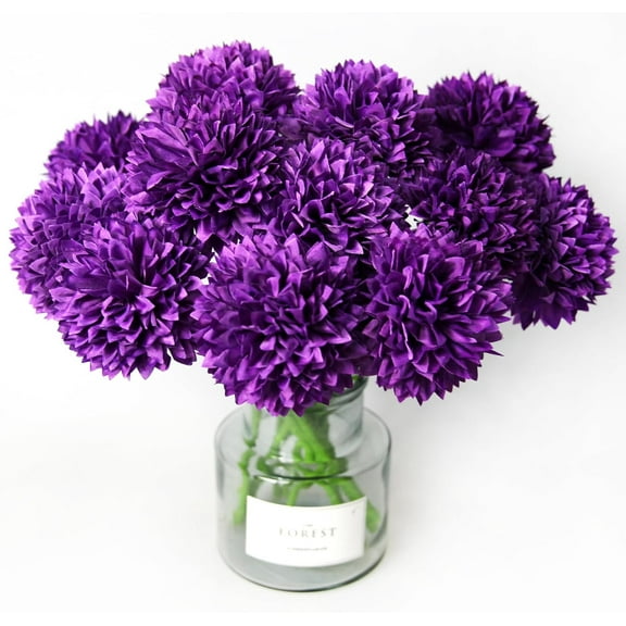 12 pcs Artificial Flowers Purple Faux Ball Chrysanthemum Bouquet Flowers Wedding Bouquet for Home Garden Party Wedding Decoration