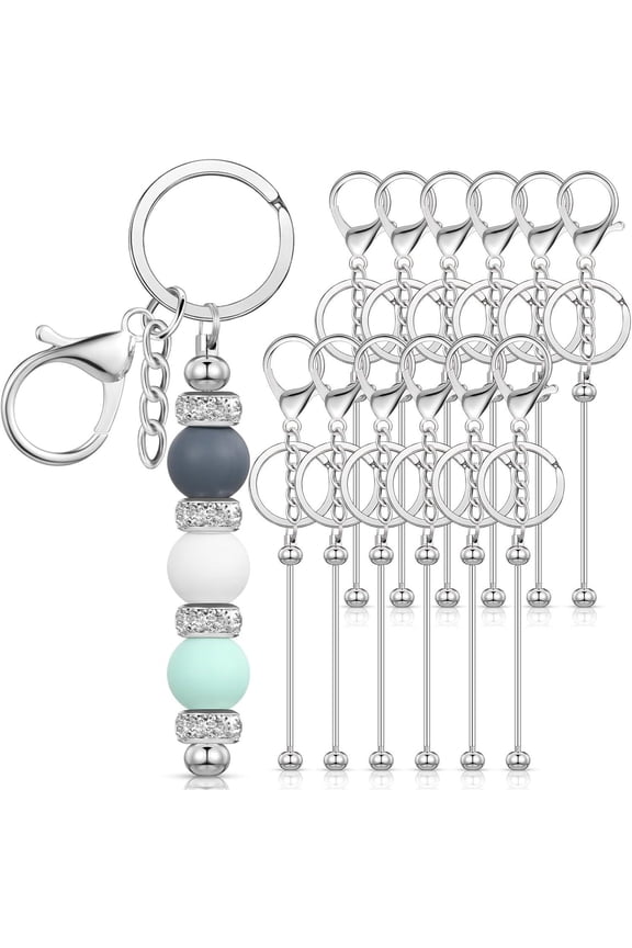 12 pcs Beadable Keychains Bars Bulk Blank Beaded Metal Keychain for Craft DIY Gift