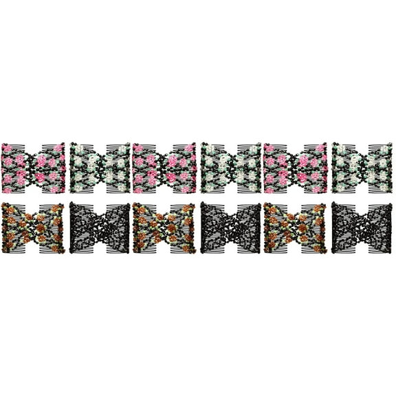 12 pcs Chic Beads Double Hair Comb Clip Stretchy Hair Slide Hair Accessories for Women Girls Lady (Random Style)