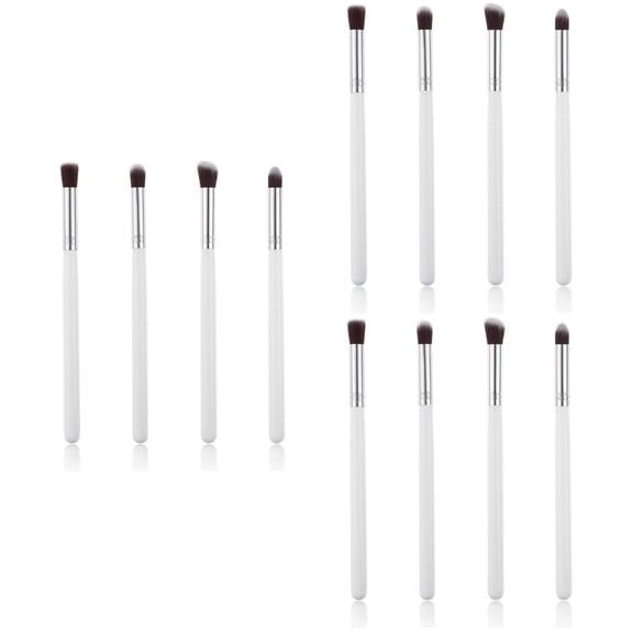 12 pcs Eye Set Eyeshadow Blending Pencil Brush Make up Tool Cosmetic Makeup Eyeshadow Lip Eye Blush Foundation Power Brush Set Cosmetic Tool Kit (White+Silver)