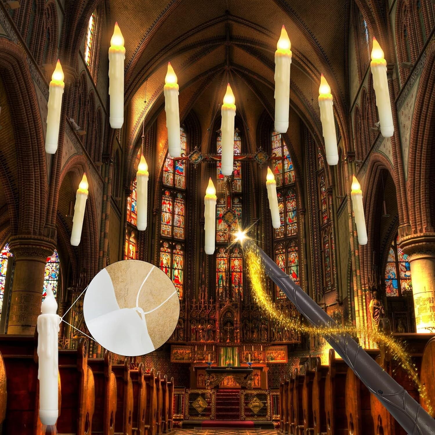 12 pcs Flameless Taper Floating Candles with Magic Wand Remote, Battery