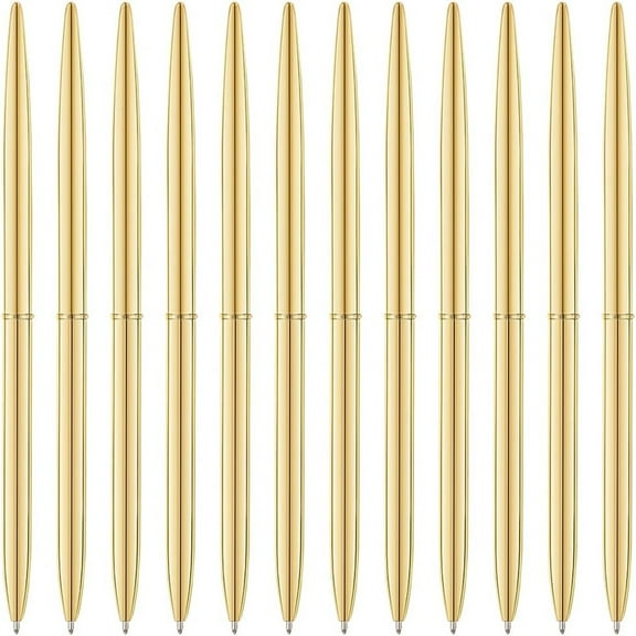 12 pcs Gold Ballpoint Pens - Bulk Fancy Metallic Retractable for Wedding Guest Book, Business Gifts & Office Supplies, 1.0mm Medium Point with Stainless Steel Refills