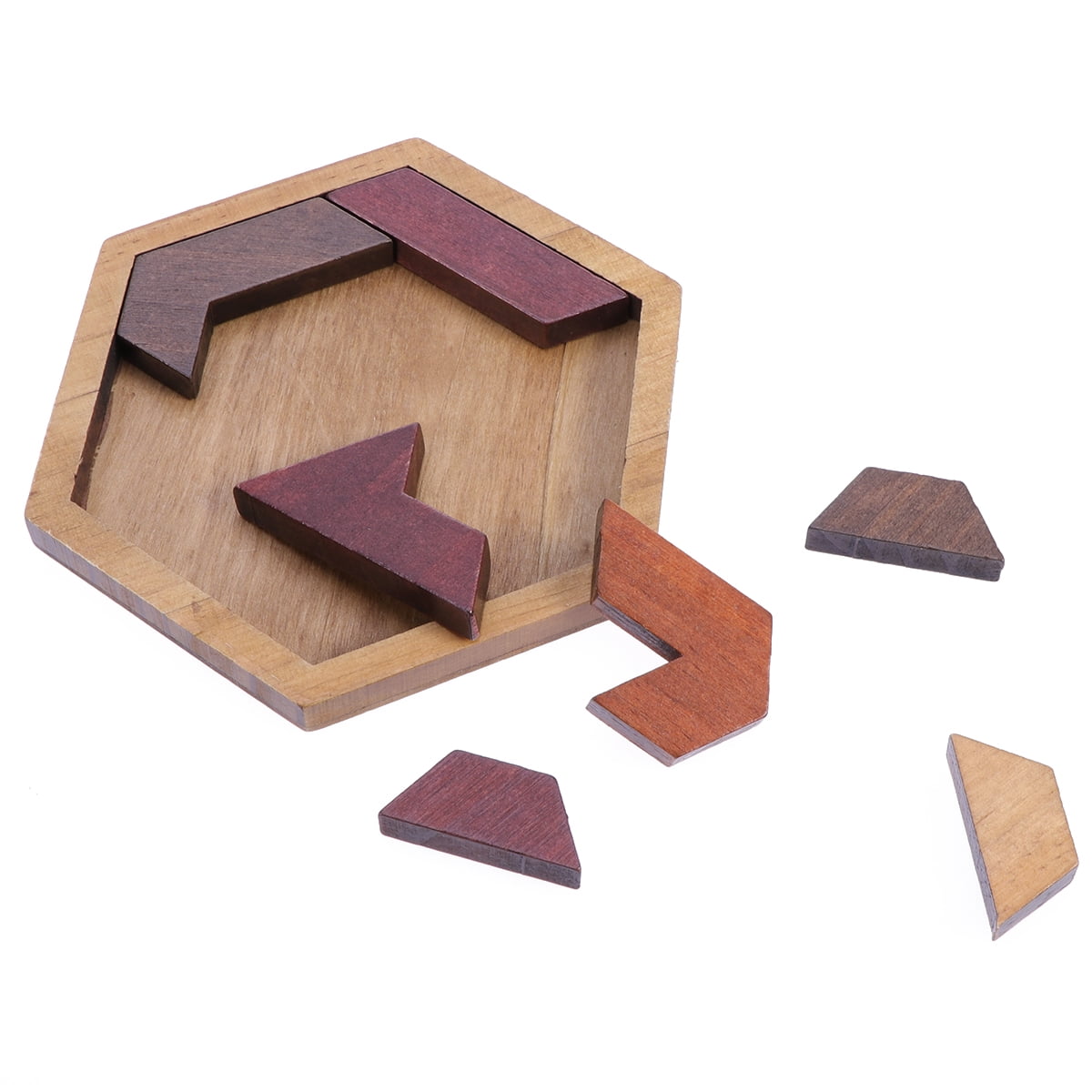 12 pcs Hexagon Tangram Jigsaw Puzzles Wooden Puzzle Games Brain Puzzles ...