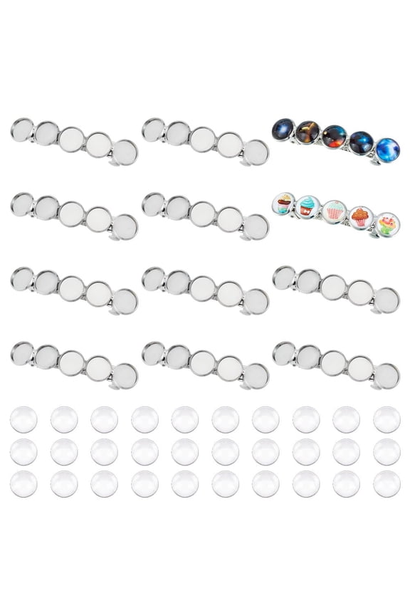 12 pcs Metal Hair Clips with Blank Round Tray Base Fits 12mm Round Hair Clip Cabochon Settings Golden Hair Barrettes with Blank Base Trays with 60pcs Cabochons