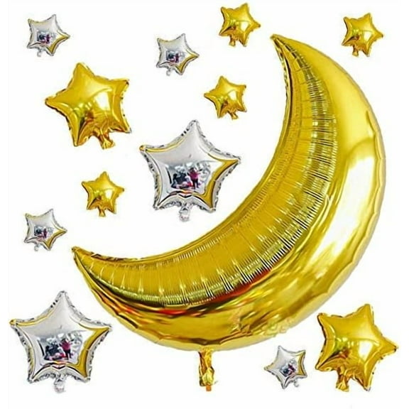 12 pcs Moon  Mylar Balloons, 36inch Big Gold Moon Balloons and Silver  Foil Balloon for Baby Shower Birthday Wedding Party Decorations$$Electronics Accessories