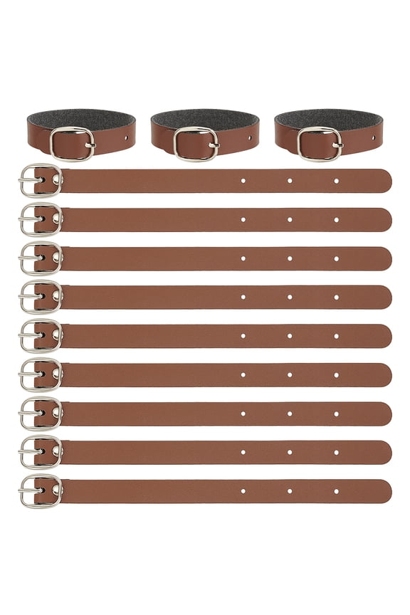 12 pcs PU Leather Luggage Tag Straps 7.87" Saddle Brown Leather Luggage Tag Loops with Alloy Buckle Name Strap Tag Holder DIY