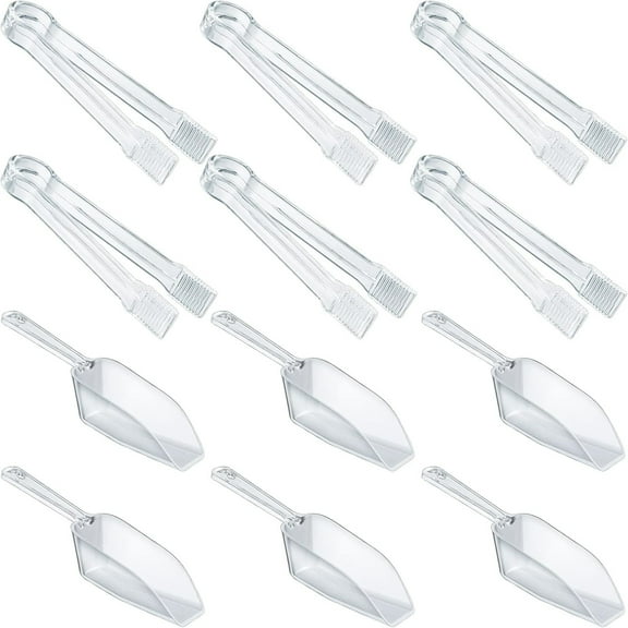 12 pcs Plastic Serving Tongs Mini Kitchen Tongs Utility and Plastic Kitchen Scoops Clear Ice Scoop Mini Clear Buffet Scoop for Candy Dessert Buffet Ice Snack Coffee Tea
