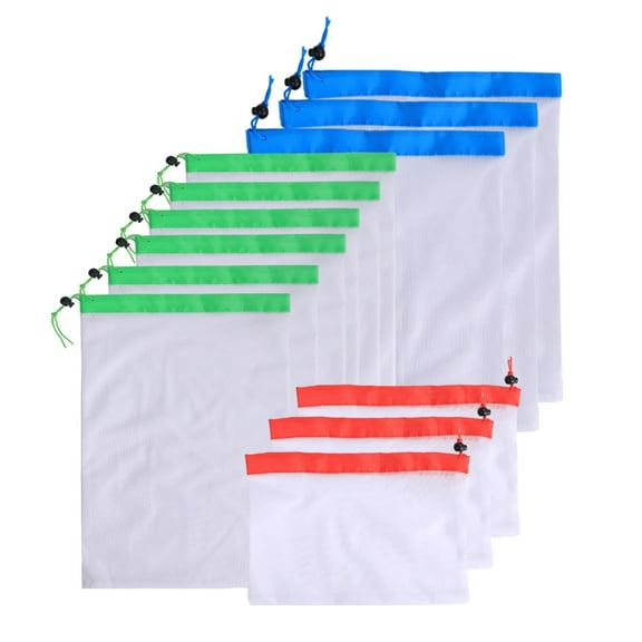12 pcs Reusable Produce Bags - Mesh Produce Bags Drawstring Reusable Washable Vegetable Storage Bags Refrigerator Keep Fresh Grocery Food Fruits Veggie