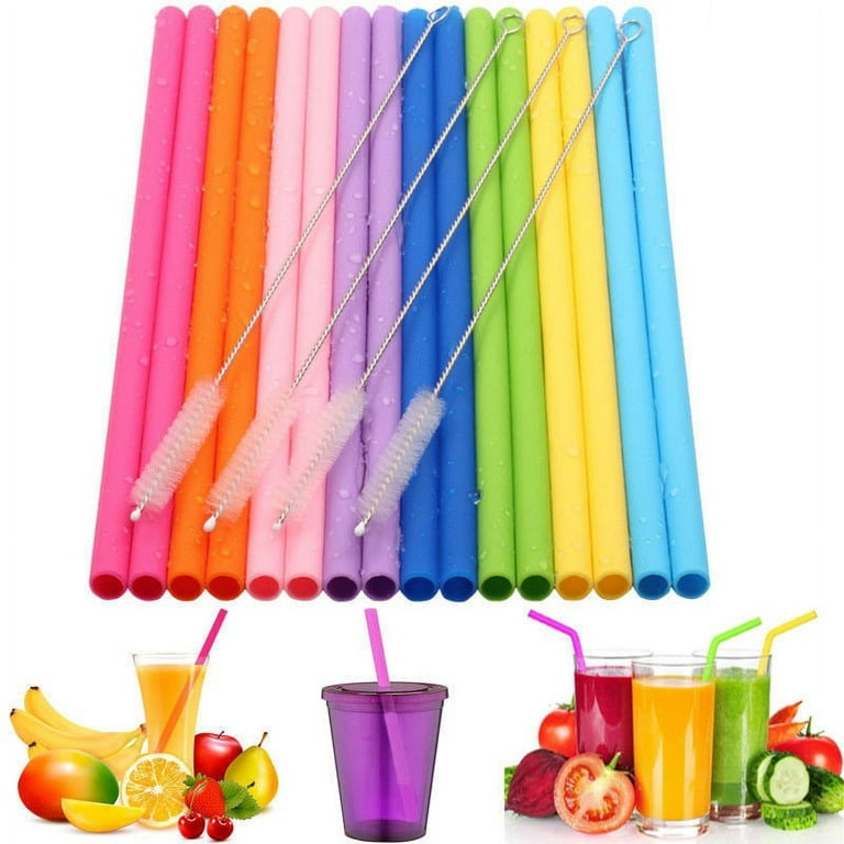  12Pcs Reusable Plastic Straws Colorful Plastic Straws