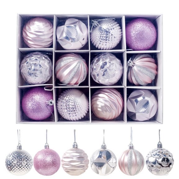 12 pcs/Set Christmas Balls Ornaments Xmas Tree Decorations With Hanging Rope(60mm/2.36" )