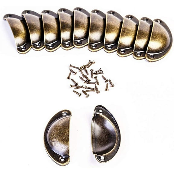 12 pcs. Shell Handle Drawers Handles Bronze Cabinet Handles Antique Furniture Handle Semicircle with Screws for Cabinet Drawers Closet Apothecary Cupboard (12)