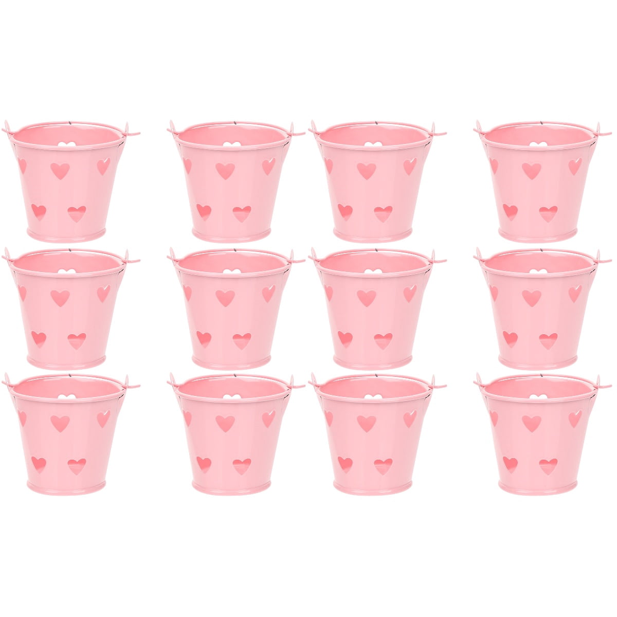 12 pcs Small Handheld Bucket Hollowout Metal Bucket Party Favors