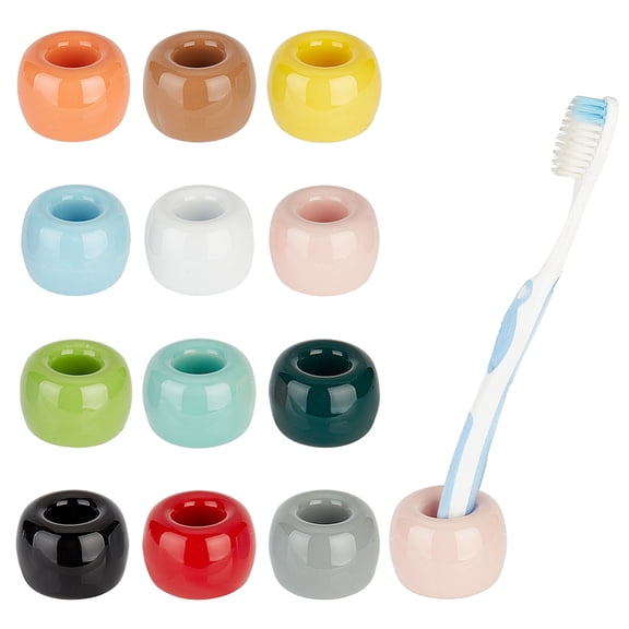 12 pcs Small Mini Ceramic Toothbrush Holders Multi- Color Ceramics Handmade Bathroom Toothbrush Holders Sets Sleek Mini Ceramics Toothbrush Holder