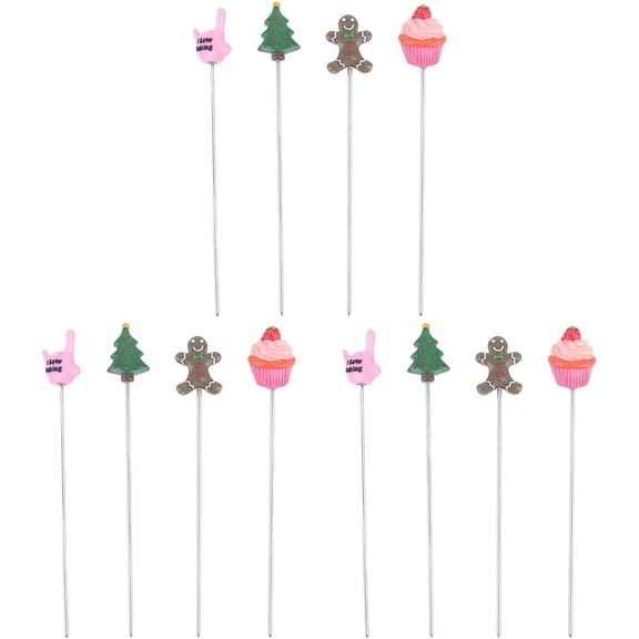 12 pcs Stainless Steel Cake Test Pin Bread Tester Probe Baking Tool for Biscuit Cupcake Muffin (Strawberry Cake+ Hand+ Xmas Tree+ Snowman