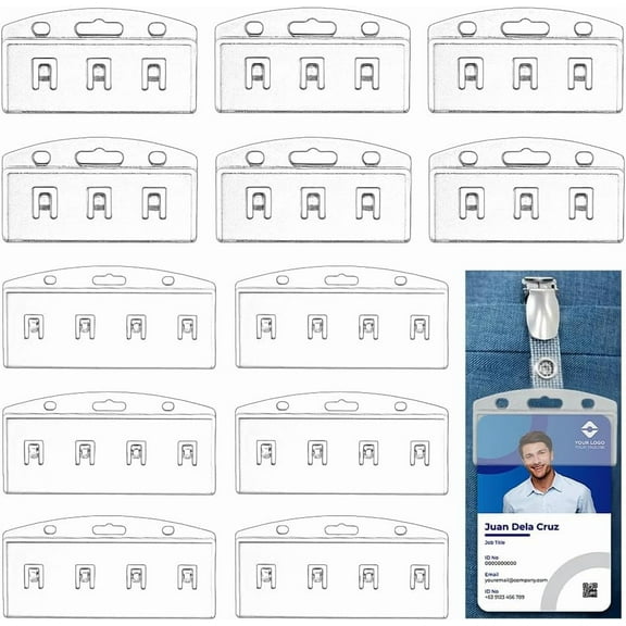 12 pcs Swipe Badge Holder 2 Sizes Horizontal Half Card Frosted Clear ID Card Holder Easy Slide Badge Holder with Grippers DIY
