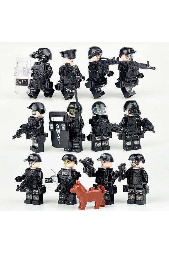 12 pcs Trooper SWAT Building Block Minifigurine Set, Army Soldier Police Military Toys, Gifts for Children, Boys, Fans