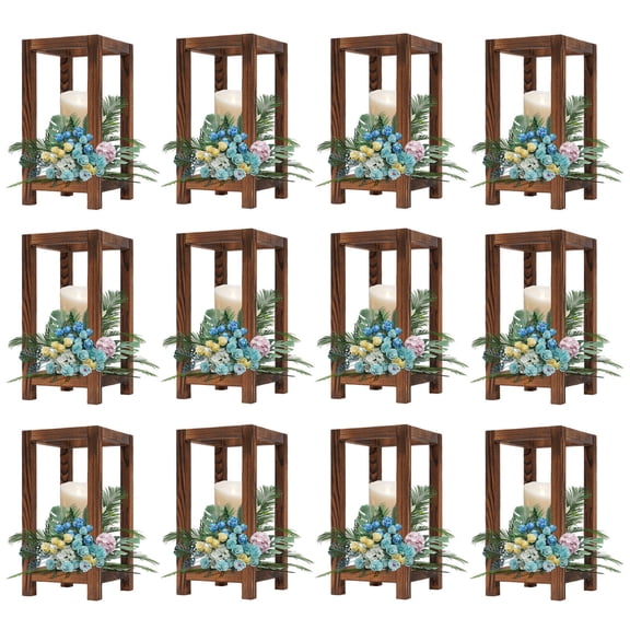 12 pcs Wood Wedding Lantern Centerpiece, 5.5x5.5x10.6 inches Each Rustic Wedding Vases Stand Candle Holder for Wedding Party Decoration