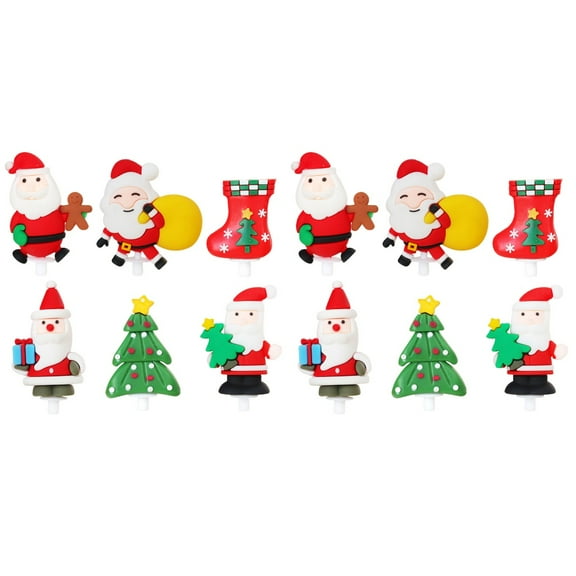 12 pcs Xmas Cake Topper Cartoon Santa Cake Decoration Baking Insert (Random Style)