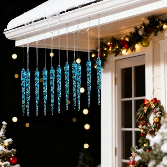 12 pcs icicles Ornament Set -Christmas Decoration Acrylic Clear icicles Set 12pcs Acrylic Icicle Ornament (Blue)