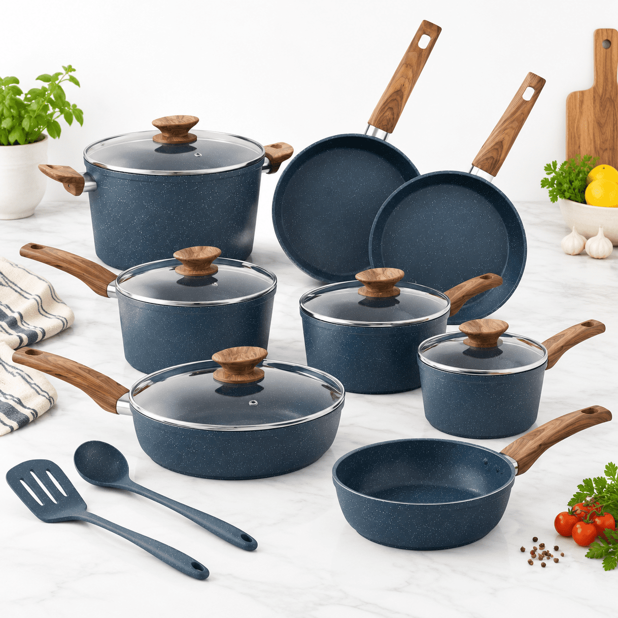 12-piece Blue Nonstick Kitchen Cookware Set for Everyday Cooking ...