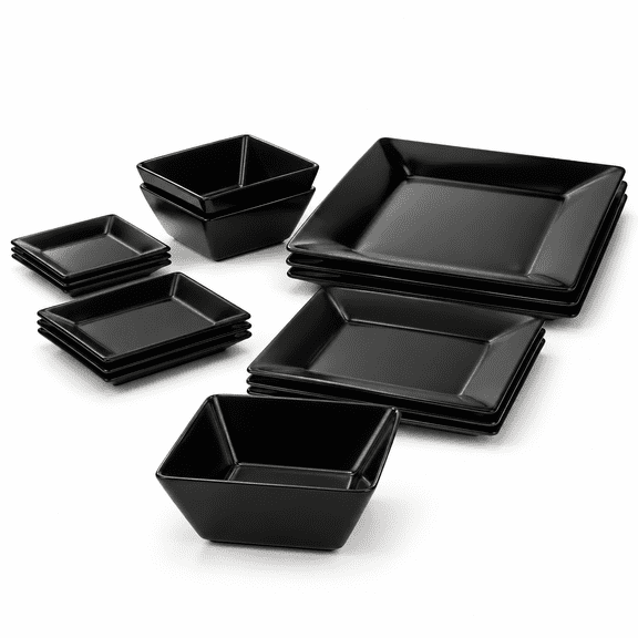 12-piece Dinnerware Sets Square Service For 4 Black