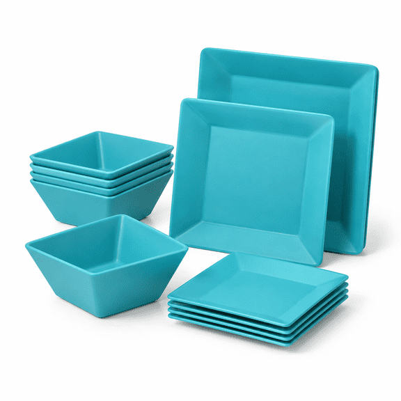 12-piece Dinnerware Sets Square Service For 4 Teal
