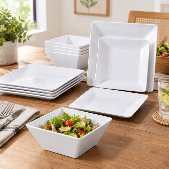 12-piece Dinnerware Sets Square Service For 4 White