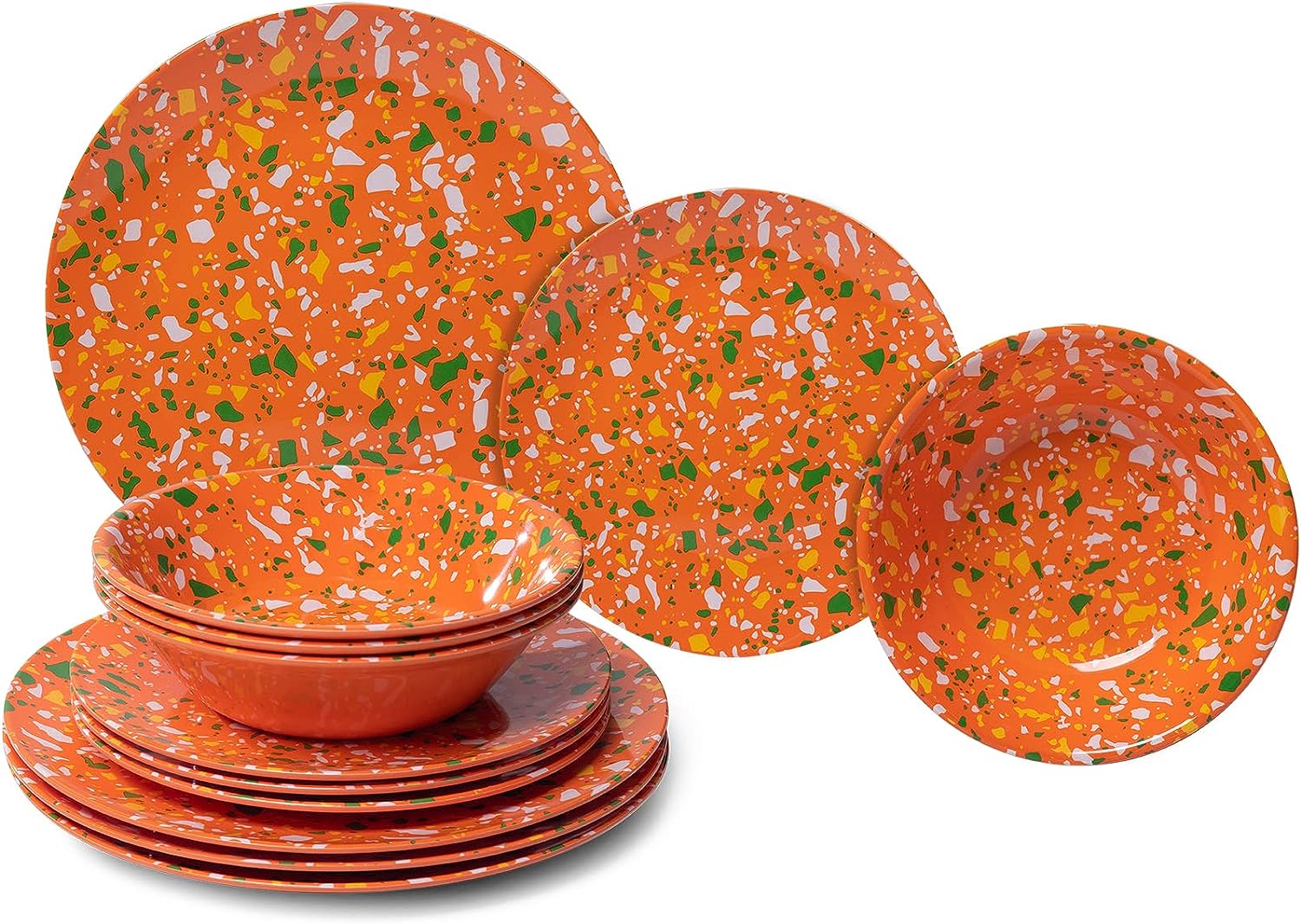 12 piece Melamine Dinnerware Sets Clearance, Service for 4, Lightweight