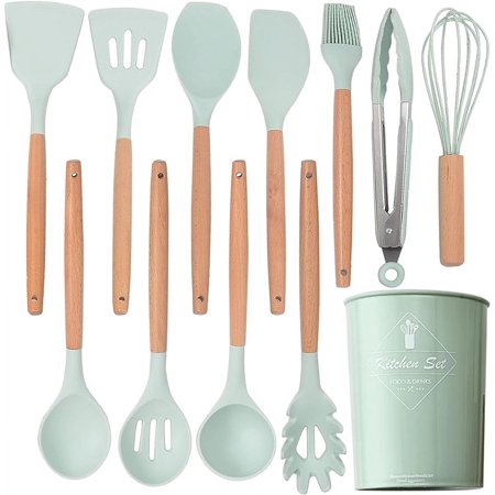 12-piece Silicone Kitchen Utensils Set, Non-stick Cookware Is Heat-resistant, BPA-free, Stirring Kitchen Tool Set (Light Green)