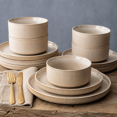 12-piece Stoneware Dinnerware Set, Service for 4, Cappuccino